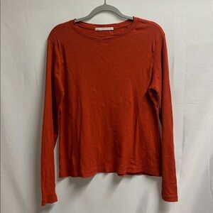 Peruvian Connection Pima Cotton Micro Rib Long Sleeve Top Rust Orange Size Large